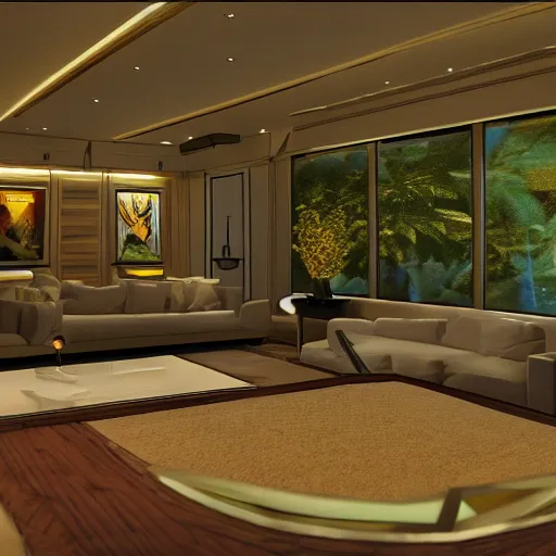 Image similar to neat cannabis space, luxury interior by neville page, ralph mcquarrie, global illumination, radiant light