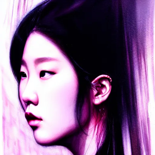 Prompt: roseanne park of blackpink, hyperrealistic portrait, bladerunner street, by karol bak and agnes cecile, fantasy art, photo realistic, dynamic lighting, artstation, poster, volumetric lighting, very detailed face, intricate complexity, rule of thirds, 8 k, award winning