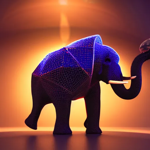 Image similar to a hyperrealistic 3D octane render of an elephant wearing virtual reality goggles playing a synthesizer inside of a geodesic dome planetarium with planets and galaxies, trending on artstation, 8k, 4K, dramatic lighting, glowing, volumetric lighting, ray tracing, unreal engine