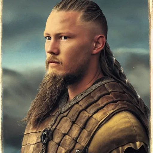 Prompt: a portrait of ragnar from vikings