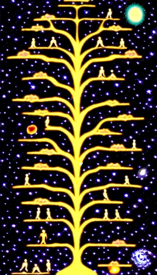 Image similar to the tree of the cosmic dynasty. a lineage from constellations in space