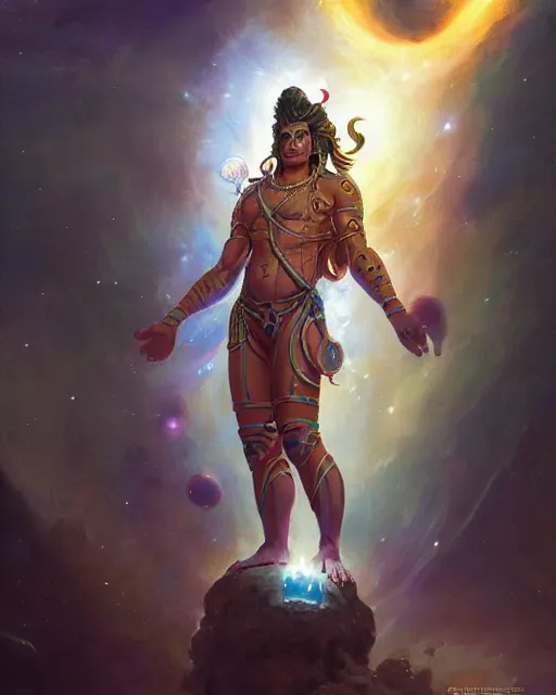 Image similar to full body portrait of Lord Shiva in Outer Space by Stanley Artgerm Lau, WLOP, Rossdraws, frank frazetta, Andrei Riabovitchev, Marc Simonetti, tranding on artstation