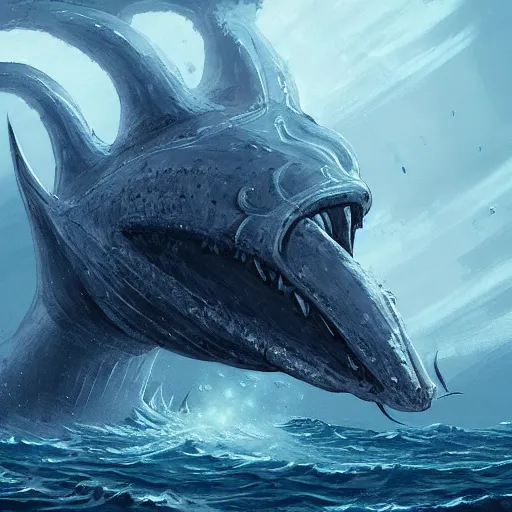 Image similar to sea monster looks like ship, deep dark sea, marine animal, highly detailed, digital painting, smooth, sharp focus, illustration, artstation