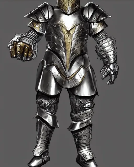 Image similar to fantasy armor, armored warrior, clean silver armor with gold trim, flat shading, trending on artstation