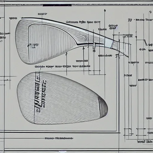 Image similar to a very detailed schematic blueprint of a golf club