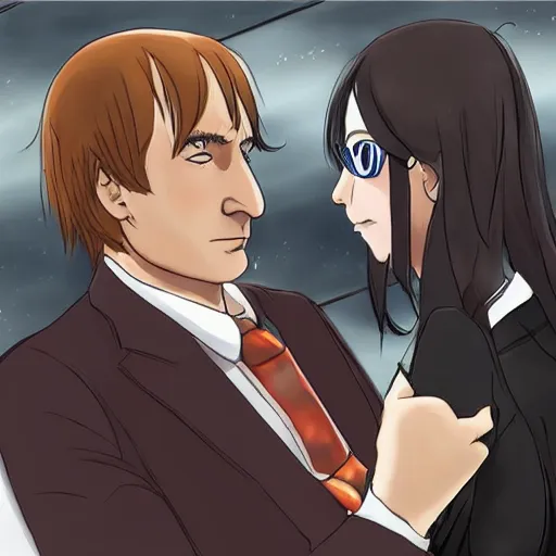 Image similar to Saul Goodman with his anime catgirl wife, trending on Pixiv