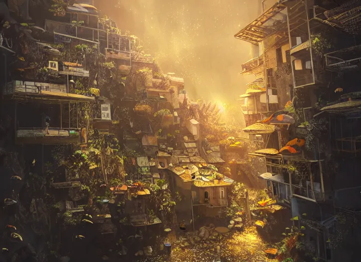 Image similar to cathedral favela, underwater environment, scenery, professional, award - winning, trending on artstation, hyper detailed, realistic, beautiful, emotional, shiny, golden, picture