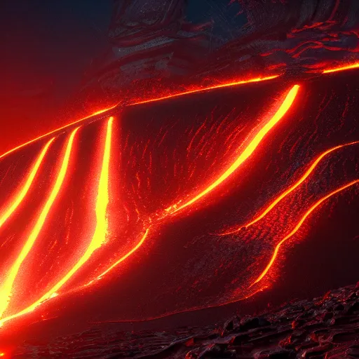 Prompt: a lava factory in a magma realm, futuristic, sci-fi, featured on artstation, cinematic lighting, 8k hd artwork, magma flowing