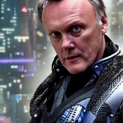 Image similar to Anthony Head as Cyberpunk Uther