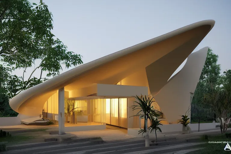 Prompt: a futuristic assam type house designed by calatrava, bamboo design, realist, render, 8 k