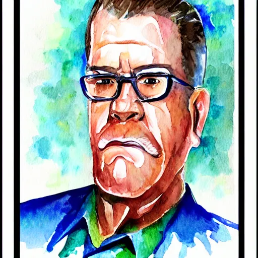 Image similar to water color portrait of hank hill, bob ross art, highly detailed, high quality, high resolution