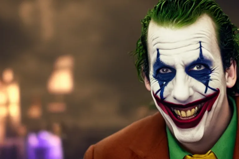 Prompt: a cinematic photograph of adam sandler as the joker, film still, 8 k, super realistic, cinematic lighting, by matt reeves