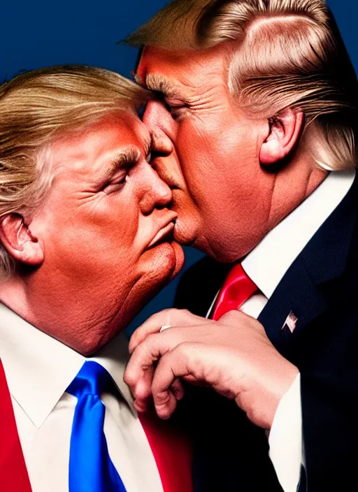 Image similar to beautiful professional romantic portrait photo of donald trump kissing donald trump.