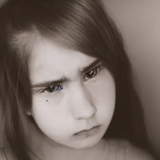 Image similar to detailed photo of a young girl around 2 0 yo, looking into the camera, looking depressed.