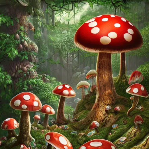 Prompt: hyper detailed mushroom munchkins in the forest digital art, 4k, trending on artstation studio lighting