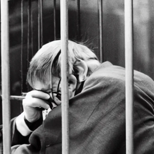 Prompt: stephen hawking in a zoo cage, photography,