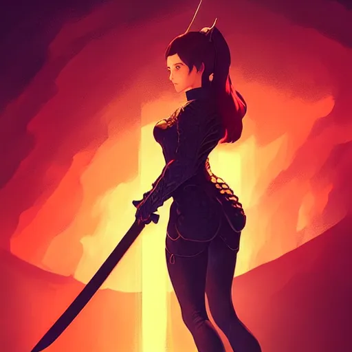 Image similar to a woman holding a sword with a dragon on it, concept art by ilya kuvshinov, contest winner, fantasy art, official art, concept art, high detail, experimental, high quality, 4 k