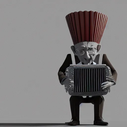 Image similar to an old man wearing a cylinder, he has an accordion neck and a very hunched back, 4K 3D render, stylized