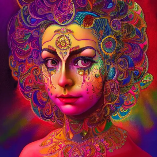 Prompt: An extremely psychedelic experience, colorful, surreal, dramatic lighting, Krishna, LSD, face, intricate, elegant, highly detailed, digital painting, artstation, concept art, smooth, sharp focus, illustration, art by Sam Spratt, Dan Mumford, Artgem and Alphonse Mucha, chromostereopsis