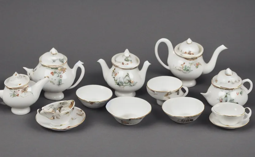 Image similar to Engalnd Porcelain tea set, 80mm, soft contrast, still life photo studio