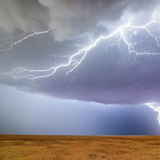 Image similar to photo of a vast wasteland filled with lightning and tornadoes