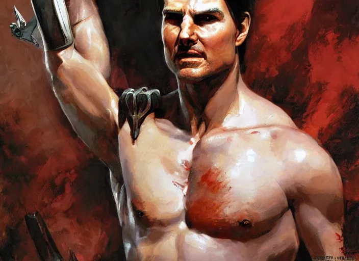 Image similar to a highly detailed beautiful portrait of tom cruise as kratos, by gregory manchess, james gurney, james jean