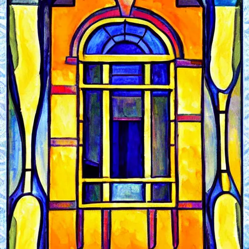 Image similar to a painting beautiful window open front view, fauvism, ornate, oil on canvas, art deco, digital illustration, colorful architectural drawing, watercolor painting, behance contest winner, vintage frame window, native art, trend in behance hd, 2 d illustration, detailed painting
