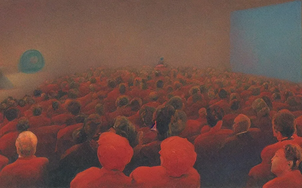Prompt: charli d'amelio giving a lecture in a crowded physics auditorium at harvard university, oil painting by zdzisław beksinski, iridescent color palette chromatic aberration