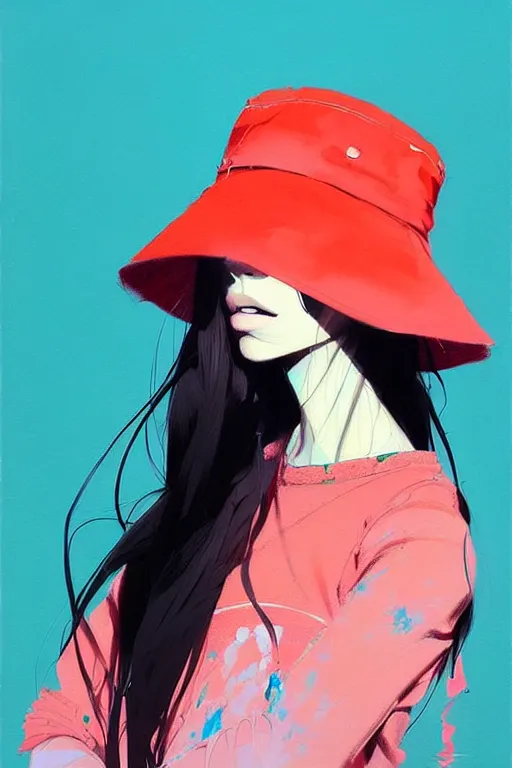 Image similar to a ultradetailed beautiful painting of a stylish girl wearing a bucket hat, by conrad roset, greg rutkowski and makoto shinkai trending on artstation