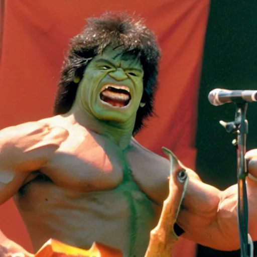 Image similar to hulk performing at woodstock