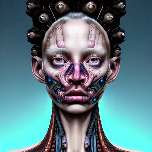 Image similar to Colour Caravaggio style Photography of Beautiful woman with highly detailed 1000 years old face wearing highly detailed sci-fi piercing designed by Josan Gonzalez. Many details . In style of Josan Gonzalez and Mike Winkelmann andgreg rutkowski and alphonse muchaand and Caspar David Friedrich and Stephen Hickman and James Gurney and Hiromasa Ogura. volumetric natural light