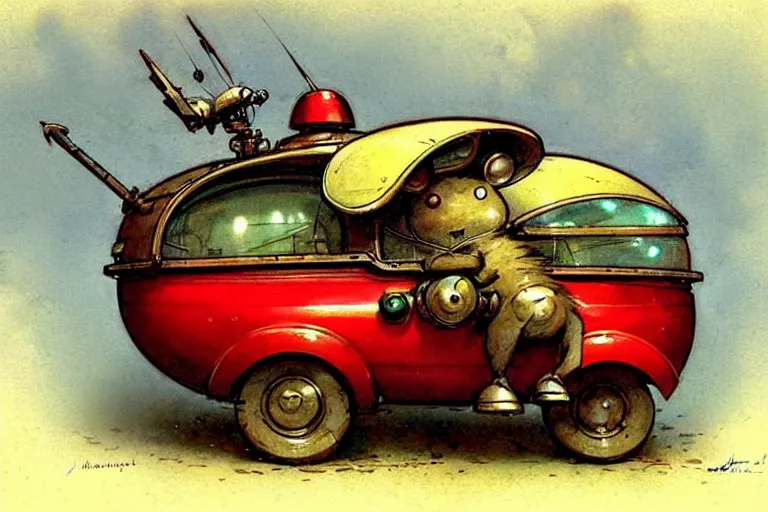 Image similar to adventurer ( ( ( ( ( 1 9 5 0 s retro future robot android robot mouse wagon. muted colors. ) ) ) ) ) by jean baptiste monge!!!!!!!!!!!!!!!!!!!!!!!!! chrome red