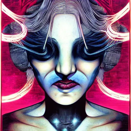 Image similar to portrait of crazy sia kate isobelle furler, symmetrical, glamour, by yoichi hatakenaka, masamune shirow, josan gonzales and dan mumford, ayami kojima, takato yamamoto, barclay shaw, karol bak, yukito kishiro