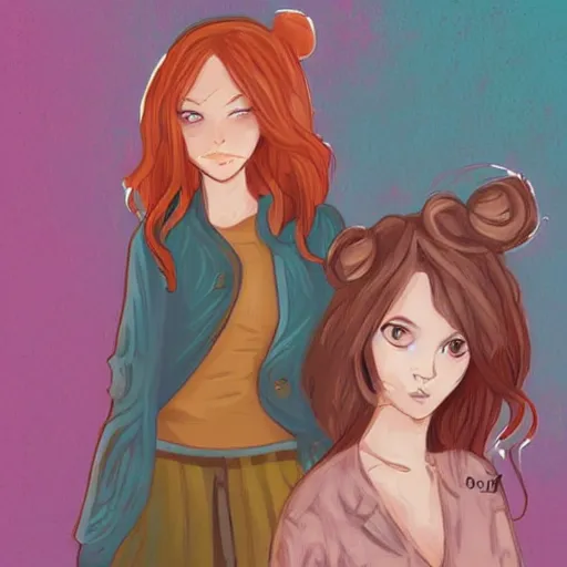 Image similar to cute ginger girls in the style of Loish