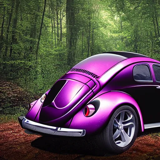 Image similar to promotional scifi - blockbuster movie scene of a ladybug merged with a'glossy volkswagen beetle '. it has wings and is flying down a dusty backroad along a gentle creek in smokey mountains tennessee. cinematic, muted dramtic color, 4 k, imax, 7 0 mm, hdr