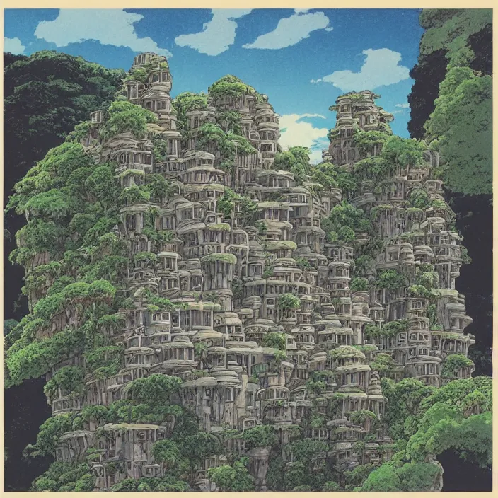 Image similar to a building in a landscape, by studio ghibli and chriss foss