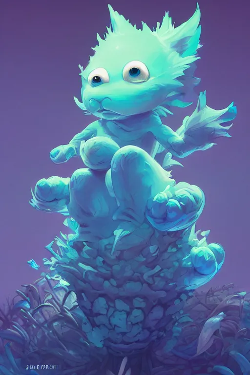 Image similar to smurf ghost creature animal sushi cristal very big eye roots cactus elemental flush of force nature micro world fluo fishscale, behance hd by jesper ejsing, by rhads, makoto shinkai and lois van baarle, ilya kuvshinov, rossdraws radiating a glowing aura global illumination ray tracing hdr