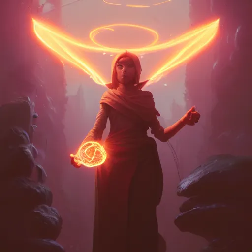 Image similar to highly detailed vfx portrait of a mage casting a light spell, unreal engine, greg rutkowski, loish, rhads, beeple, makoto shinkai and lois van baarle, ilya kuvshinov, rossdraws, tom bagshaw, alphonse mucha, global illumination, detailed and intricate environment