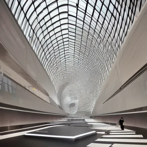 Image similar to extremely detailed stunning beautiful futuristic museum interior by Zaha Hadid