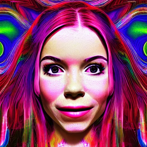 Prompt: a digital portrait of belle delphine, digital art by alex grey, instagram contest winner, computer art, glitch art, dystopian art, glitchy