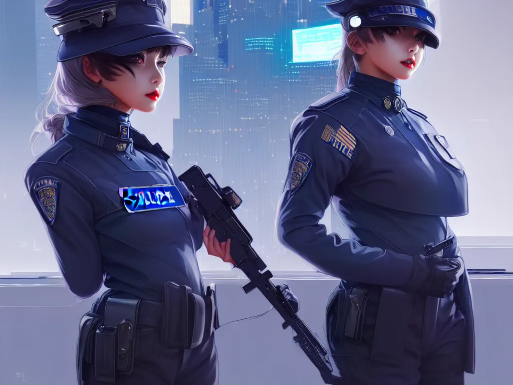 Image similar to portrait futuristic police uniform girl, at future neon light united state america rooftop, ssci - fi and fantasy, intricate and very very beautiful and elegant, highly detailed, digital painting, artstation, concept art, smooth and sharp focus, illustration, art by tan zi and ayanamikodon and alphonse mucha and wlop
