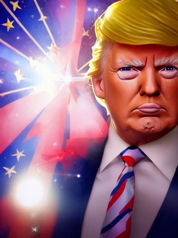 Image similar to portrait art of Donald Trump as Sailor Moon 8k ultra realistic , lens flare, atmosphere, glow, detailed, intricate, full of colour, cinematic lighting, trending on artstation, 4k, hyperrealistic, focused, extreme details, unreal engine 5, cinematic, masterpiece