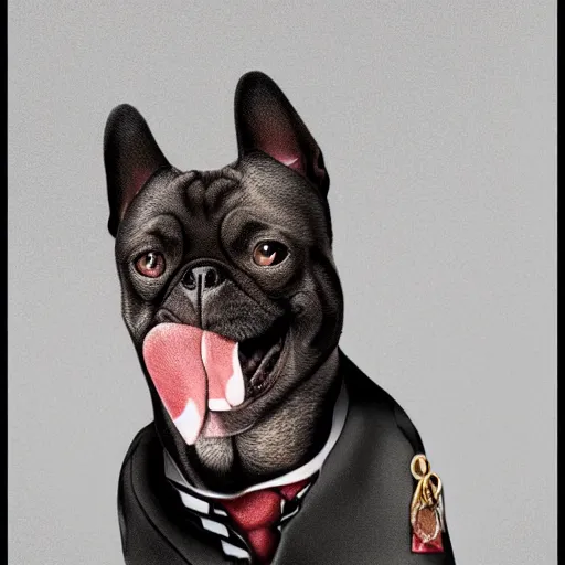 Image similar to A dog dressed in mafia clothes, realistic, dark, menacing