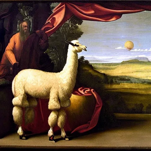 Prompt: renaissance painting of a llama in a large observatory looking for extraterrestrials - n 9