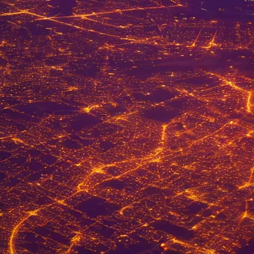 Prompt: satellite view of a metropolis at night, pink lighting