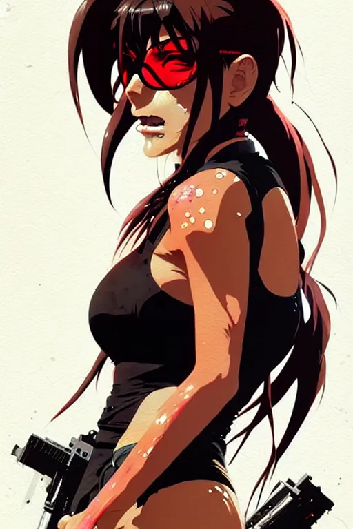 Image similar to a ultradetailed beautiful panting of revy from black lagoon, by conrad roset, greg rutkowski and makoto shinkai, trending on artstation