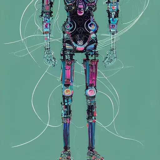 Image similar to a cybernetic mannequin by victo ngai and jakub rebelka and conrad roset and takashi murakami, trending on artstation