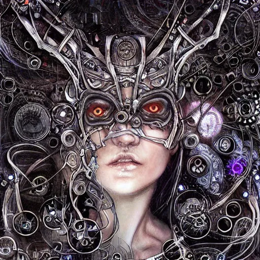 Prompt: cybernetic demon dreaming, lsd, circuitry, intricate detail, royo,