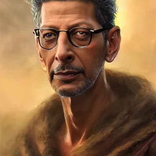 Image similar to jeff goldblum as a realistic fantasy d & d wizard, closeup portrait art by donato giancola and greg rutkowski, realistic face, digital art, trending on artstation