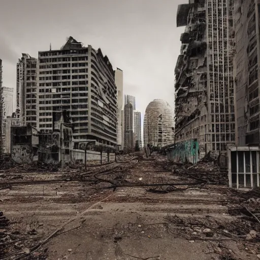 Image similar to a photo of a city abandoned by humans